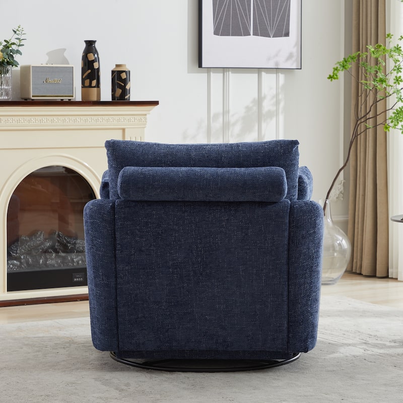 Chenille Upholstered Swivel Accent Chair, Cozy Club Chair with 2 Thorw Pillows, Oversized Lounge Armchair with Metal Base