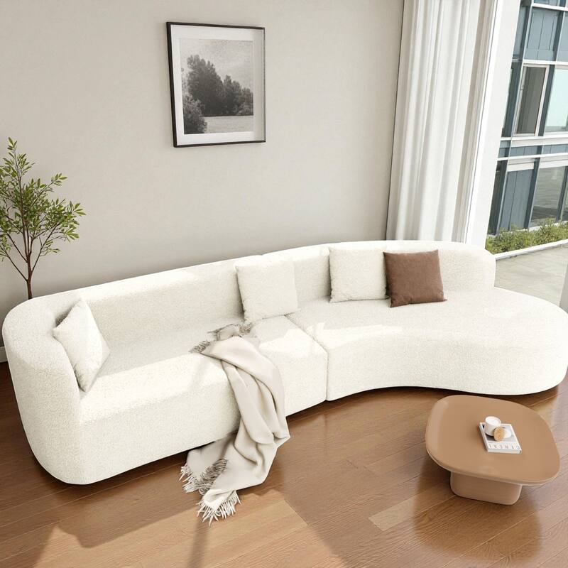 132" Modern Curved Sectional Sofa, 2-Piece Chenille Modular Couch with Pillows, Sponge & Spring Cushion for Living Room