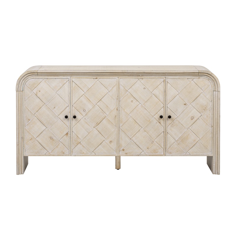 Arched 4 Door Sideboard Entryway Cabinets Accent Cabinet with Woven Wood Slat Doors and Metal Door Handle for Entryway