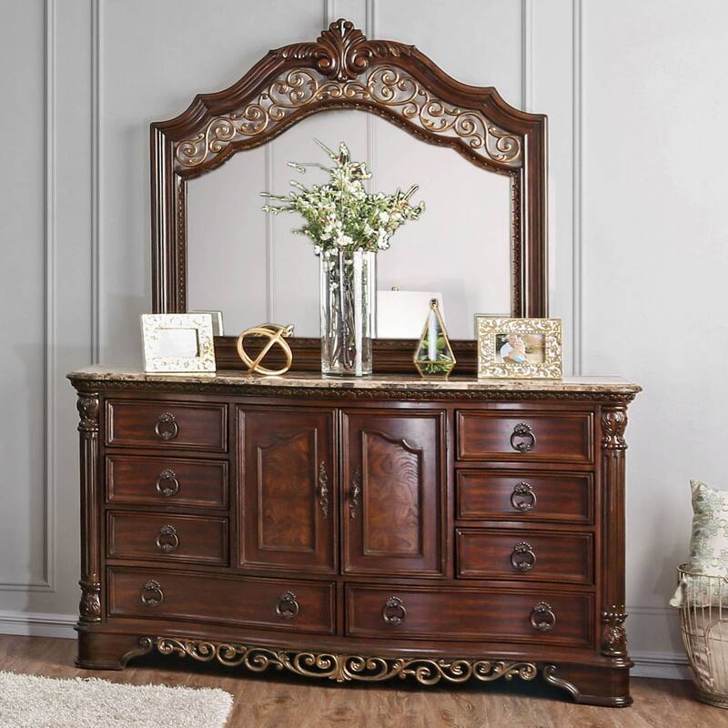 8 Drawers Dresser with Cabinet in Brown Cherry