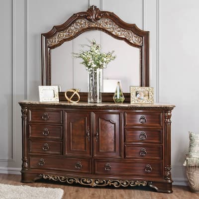 8 Drawers Dresser with Cabinet in Brown Cherry