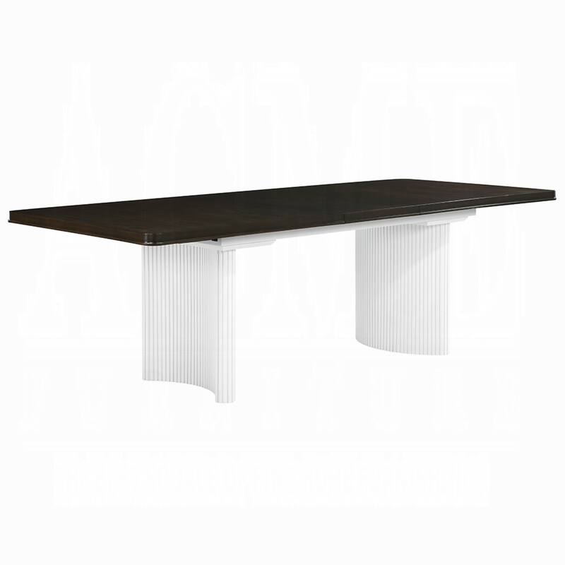 Aren Extendable Dining Table, Double Pedestal, Brown White, 78-96 Inch