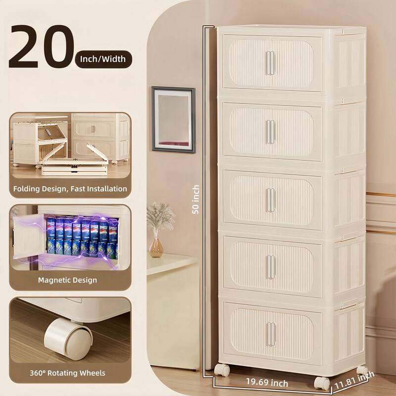 Plastic Storage Rack with Wheels Multi Layer Foldable Organizer Durable PP Material for Home and Office
