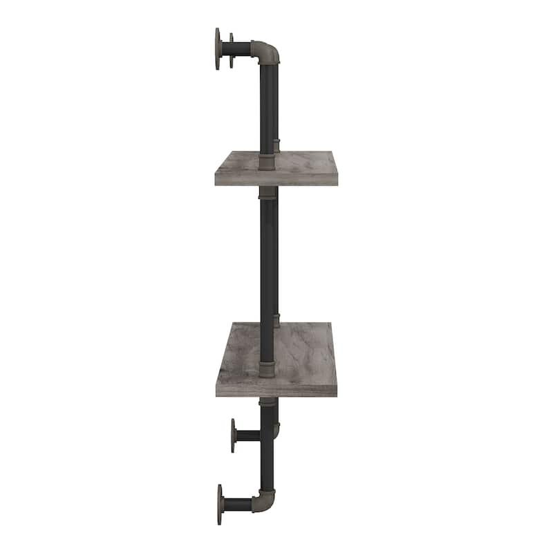 DH BASIC Industrial Vintage Grey 32-Inch Metal 2-Tier Wall Shelf by Denhour