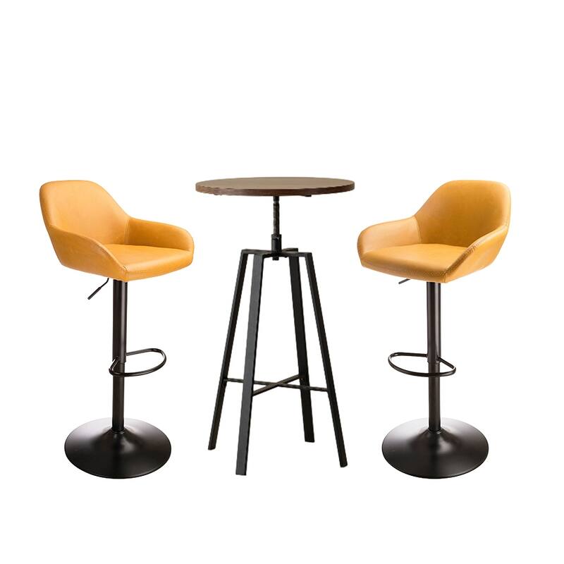 Glitzhome Set of 3 Height Adjustable Swivel Pub Table Bar Stools Set for Kichen Dining