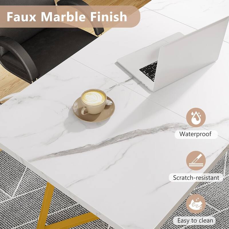Modern Dining Room Table, 55" White Dining Dinner Table for 6 People - 55"L * 28"W * 30"H