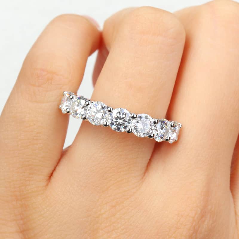 Miadora 3 1/2ct DEW White Created Moissanite Semi-Eternity Ring in Sterling Silver