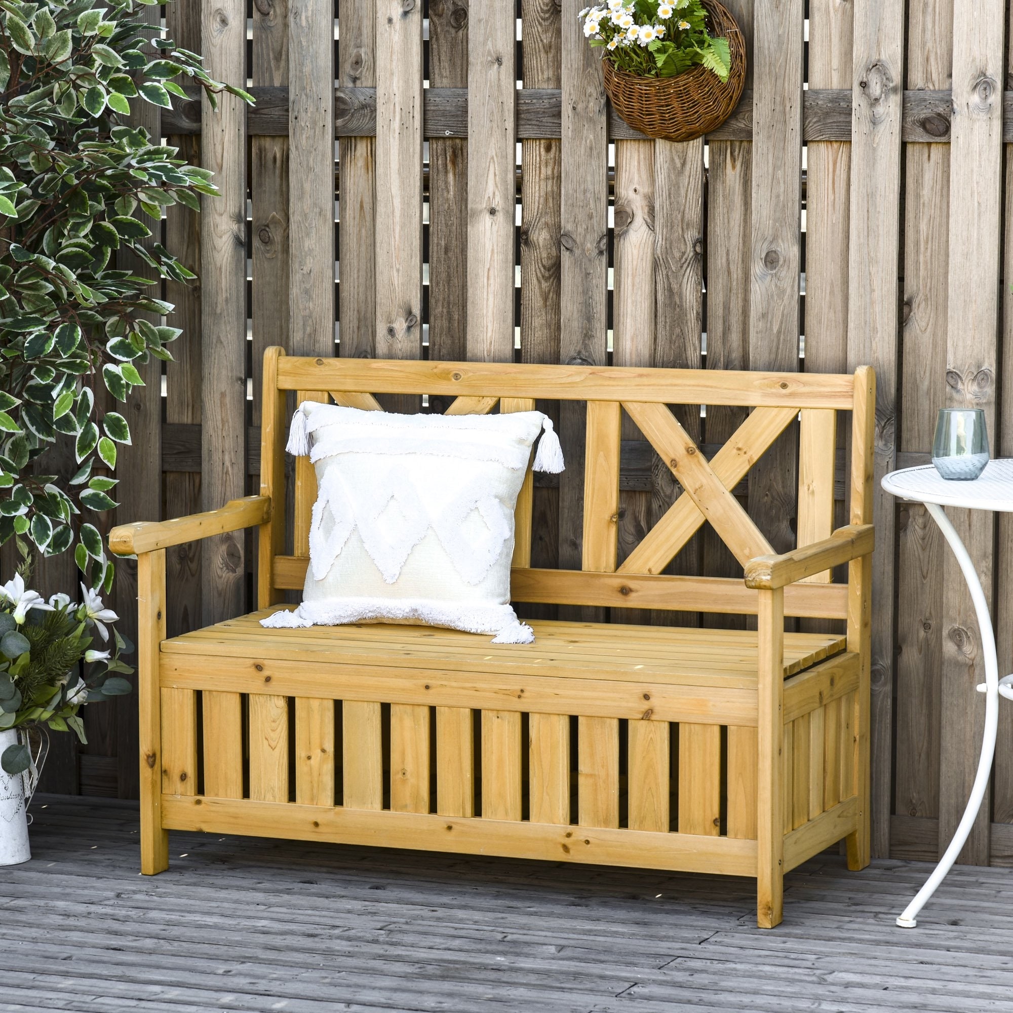 Outdoor cedar top storage bench