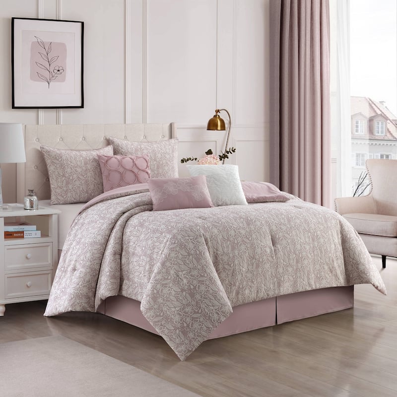 Nanshing Venus 7 Piece Modern Floral Cotton Comforter Set - California King