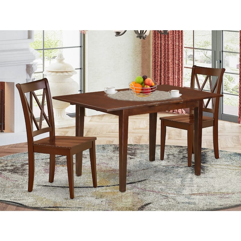 Boho Kitchen Table Set - 3 Piece Dining Set for Small Spaces - Rectangle Table & 2 Chairs - Mahogany Finish
