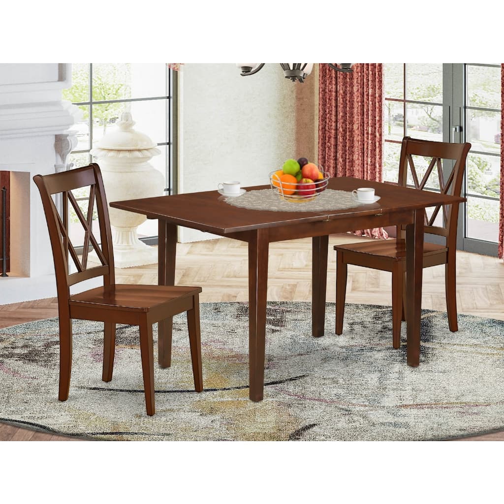 Boho Kitchen Table Set - 3 Piece Dining Set for Small Spaces - Rectangle Table & 2 Chairs - Mahogany Finish