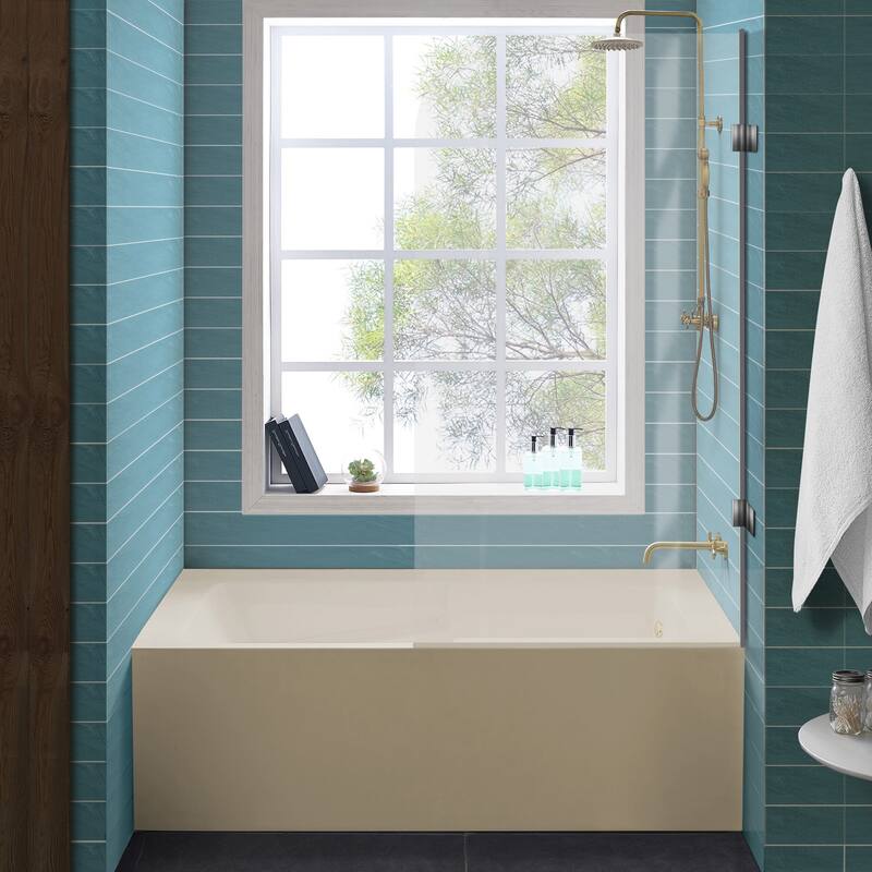 Swiss Madison Voltaire, Acrylic White, Alcove, Integral Armrest, Bathtub with Apron - 54x30 Right - Bisque