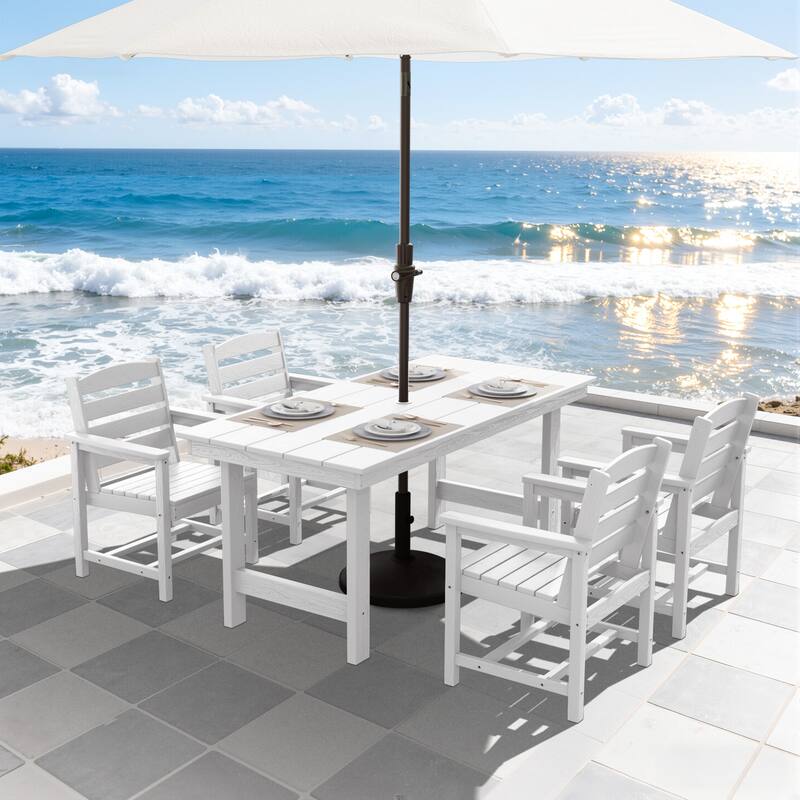 5-Piece HDPE Outdoor Dining Table Sets with Umbrella Hole - 1-Table 4-Chairs