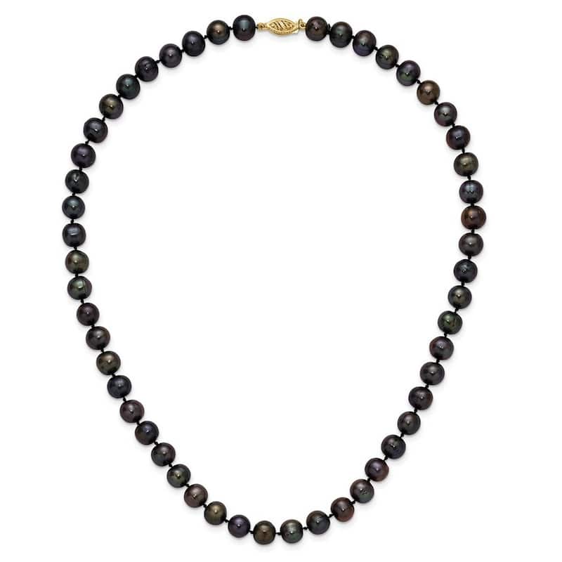 Curata 14k Yellow Gold Pearl clasp 8 9mm Black Near Round Freshwater Cultured Pearl Bracelet 7.5 Inch