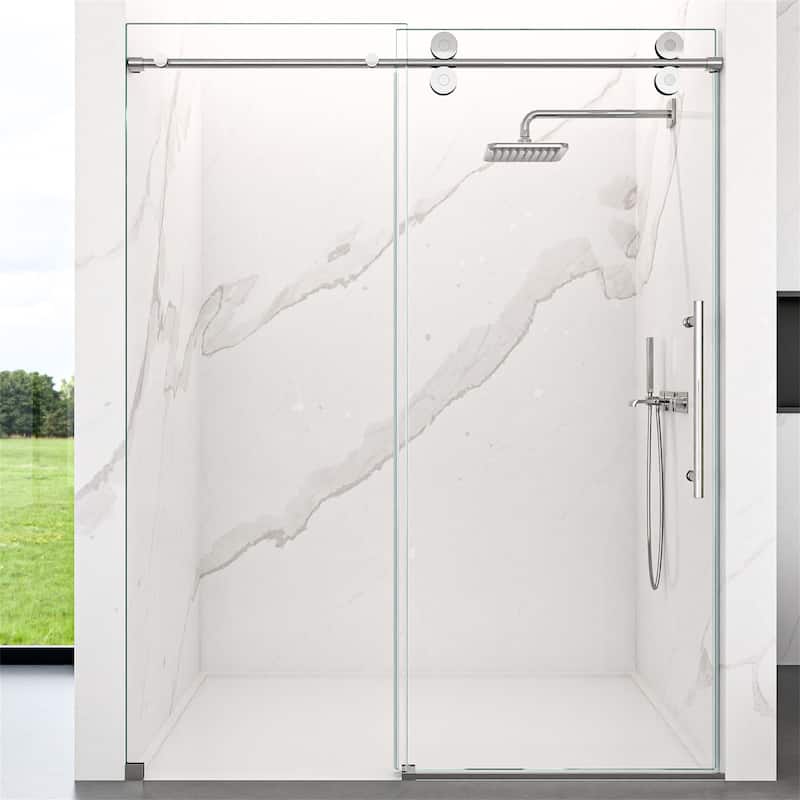 Frameless Clear Tempered Glass Single Sliding Shower Door with 5/16" Thick