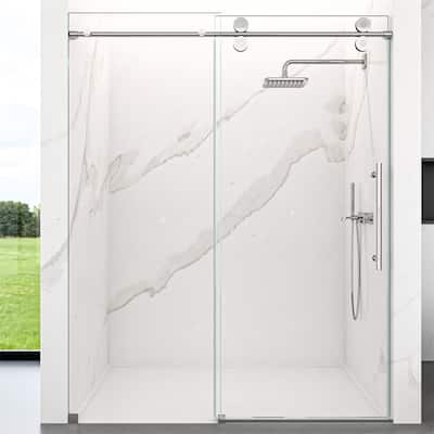 Frameless Clear Tempered Glass Single Sliding Shower Door with 5/16" Thick