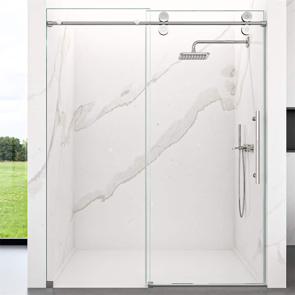 Frameless Clear Tempered Glass Single Sliding Shower Door with 5/16" Thick