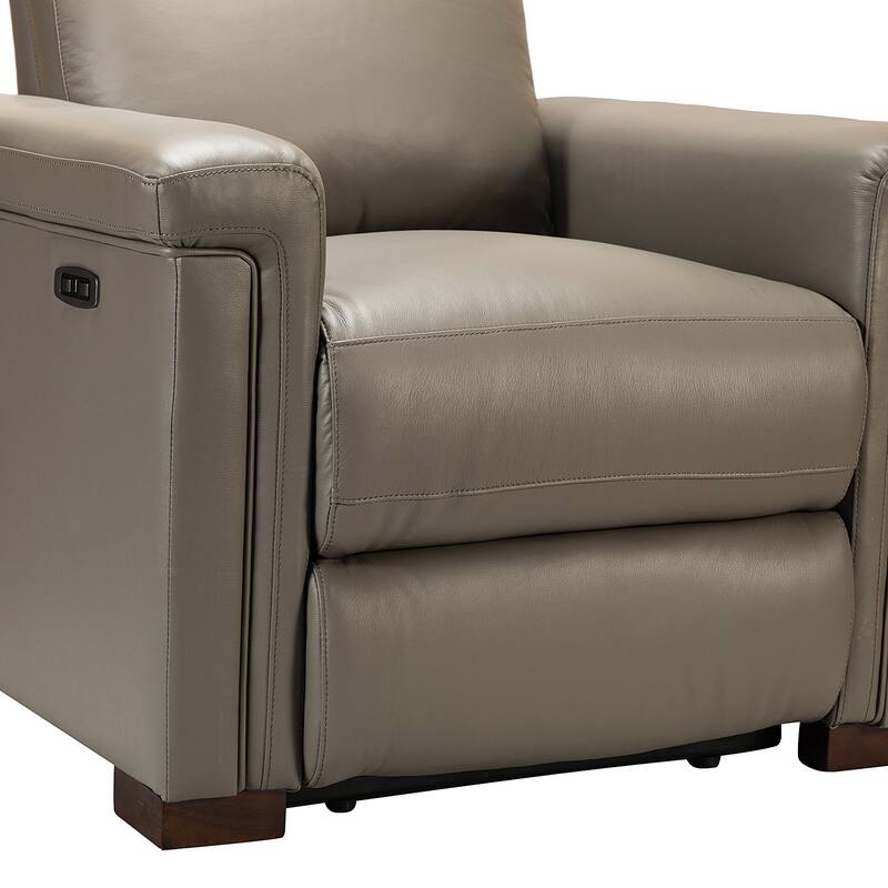 Alicia 34.65" Wide Contemporary Classic Genuine Leather Power Recliner With USB Port
