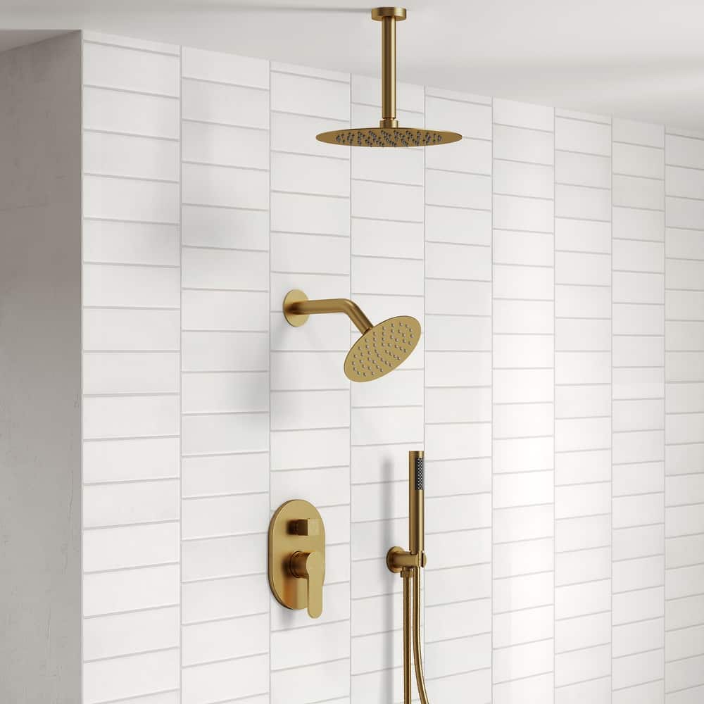 Shower System 10 & 6 in. Dual Rainfall Shower Head Faucet Set with Handheld Pressure Balance Valve Trim Kit