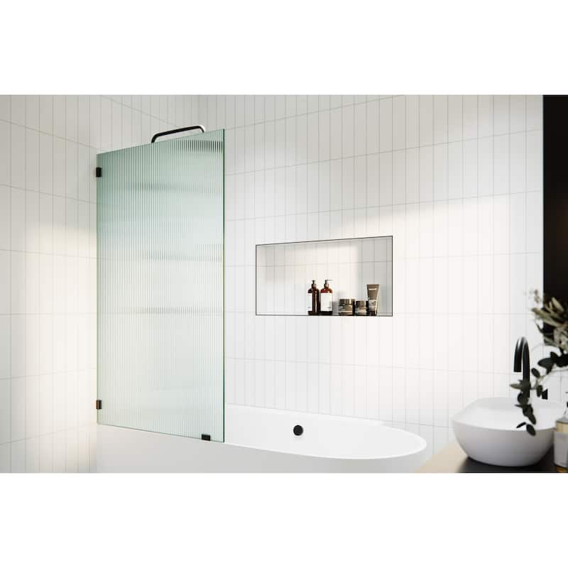 Gaia 30 in. x 58.25 in. Single Fixed Frameless Fluted Frosted Bath Panel Shower Tub Door