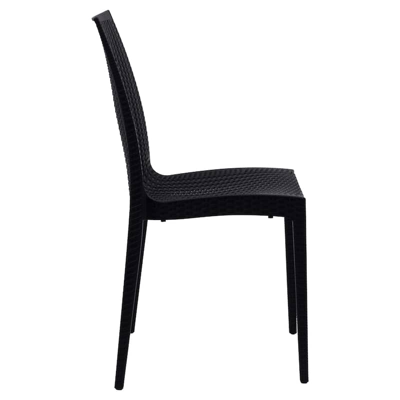 Outdoor Patio Dining Chairs, Set of 4 Stackable Polypropylene Chairs with Woven Design for Garden, Deck, or Pool