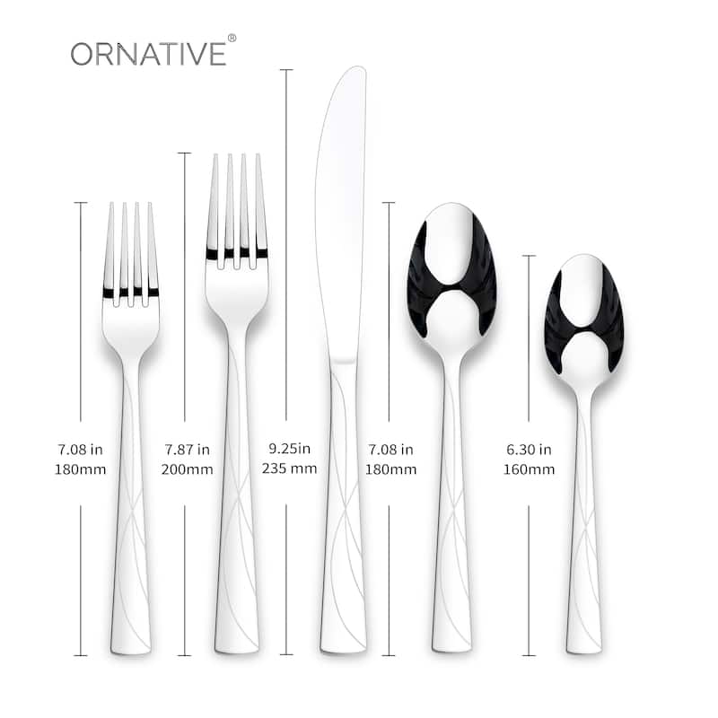 Ornative JARA 18/0 Stainless Steel Mirror 42 Pieces Flatware Set with Buffet - 10.71" H x 14.37" W x 1.77" D