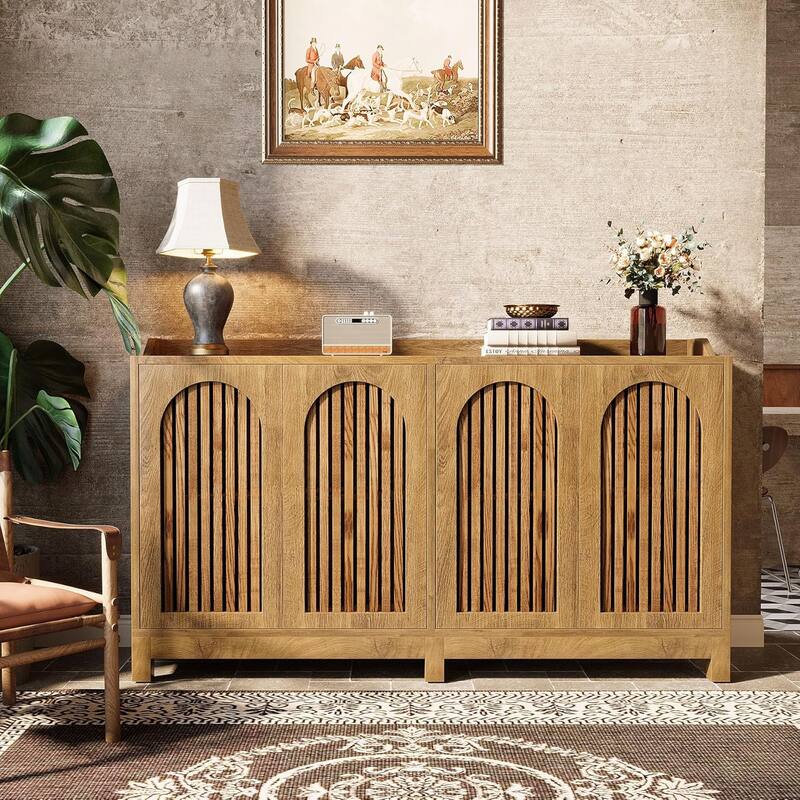 Sideboard Buffet Cabinet, 57 Inches Farmhouse Storage Cabinet with Shutter Doors and Adjustable Shelf