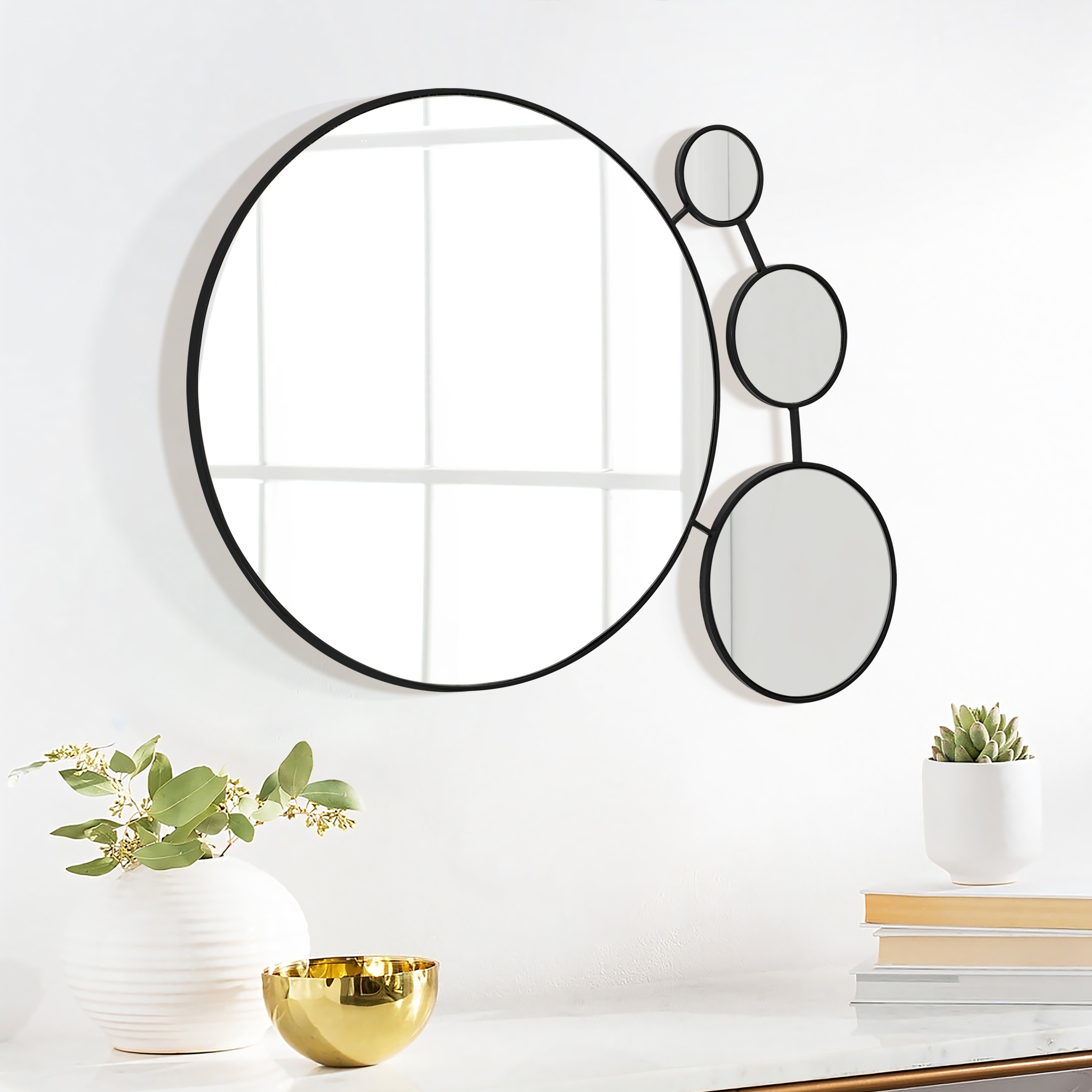 Circles Black Metal Frame Round Wall Mirror - 24.7