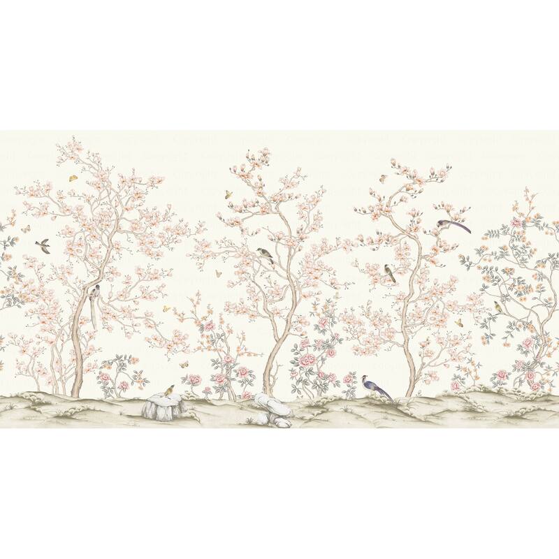 Serene Blossom Hand-Illustrated Chinoiserie Wallpaper Mural