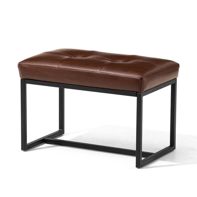 Glitzhome 24"W Modern PU Leather Button-tufted Ottoman Foot Stool