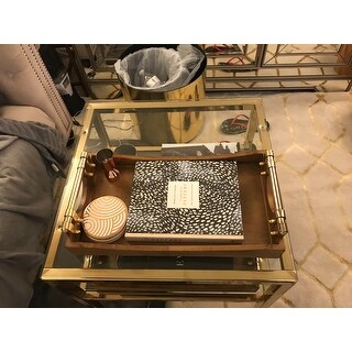 Kate and Laurel Ormond Walnut Wood Decorative Tray with Gold Metal Handles