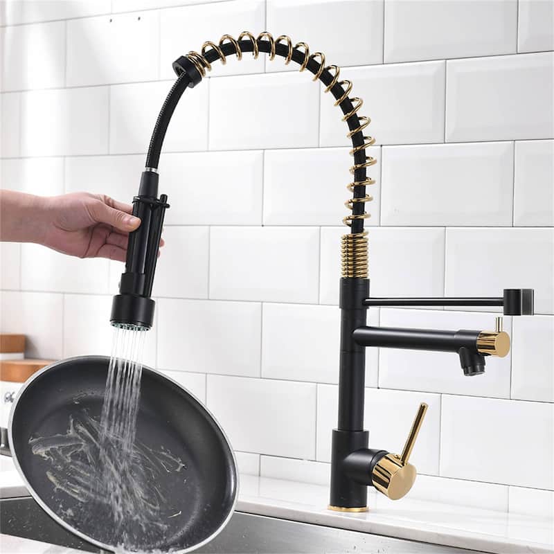 Commercial Kitchen Faucet With Pull Down Sprayer And Pot Filler Single Hole Kitchen Sink Faucet Matte Black 2 Handle Basin Taps