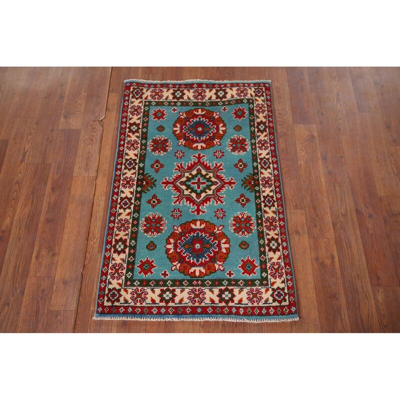 Turquoise Blue Kazak Foyer Rug Handmade Oriental Wool Carpet - 1'11" x 2'11"