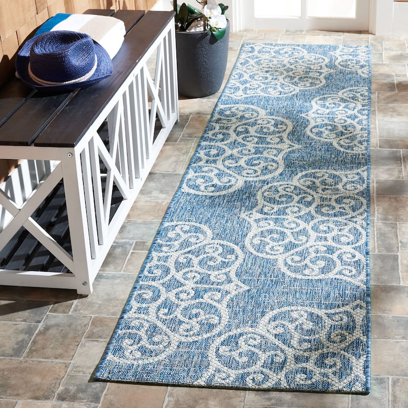 SAFAVIEH Courtyard Judy Indoor/ Outdoor Waterproof Patio Backyard Rug - 2'2" x 9' Runner - Navy/Grey