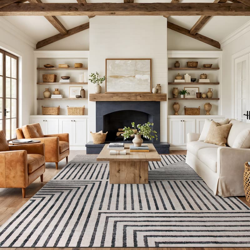 World Rug Gallery Distressed Bohemian Stripes Washable Non-Slip Area Rug