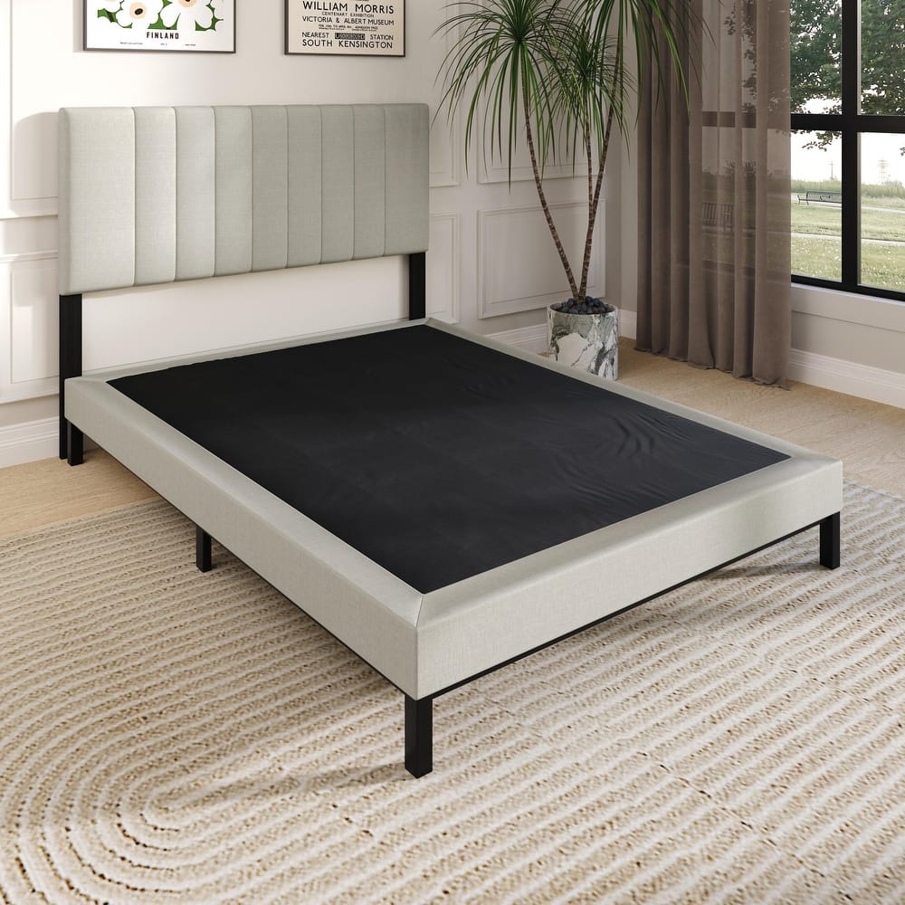 Clayfell Walpi 5" Metal Box Spring / Bed Foundation - Warm Gray/Black, Durable Metal Construction