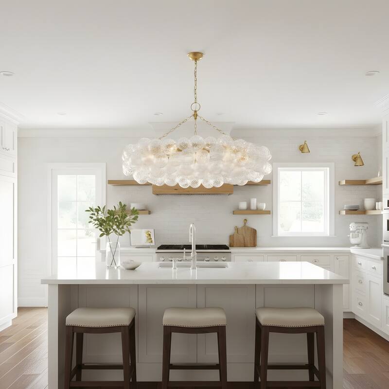 Gold Bubble Ball Chandelier, LED Pendant Light with Glass Globes