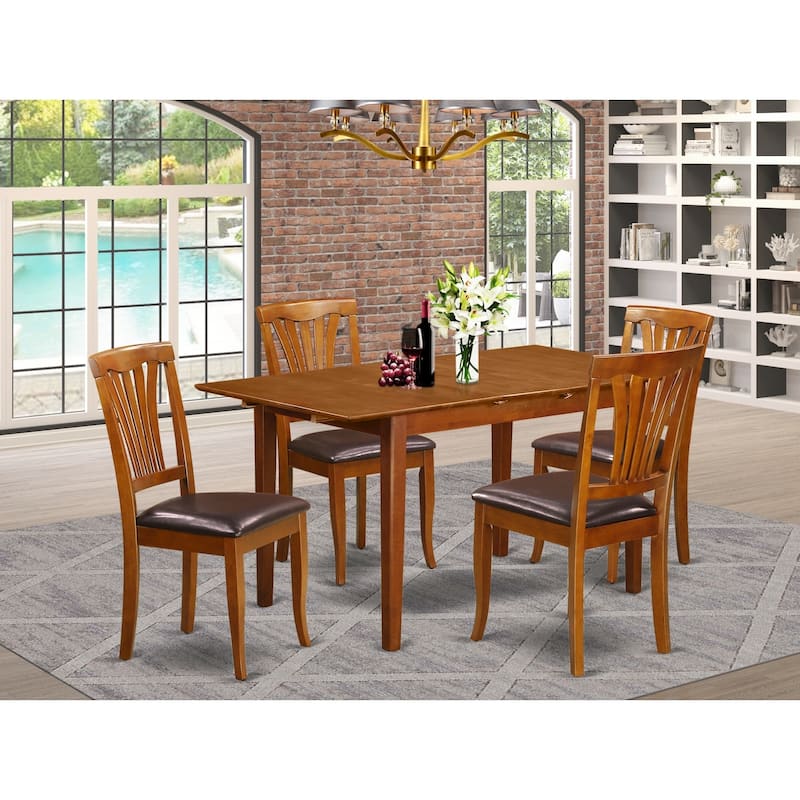 HomeStock 5-Pc Saddle Brown Finish Solid Wood Top - Dining Room Set with Leaf - Seats 4