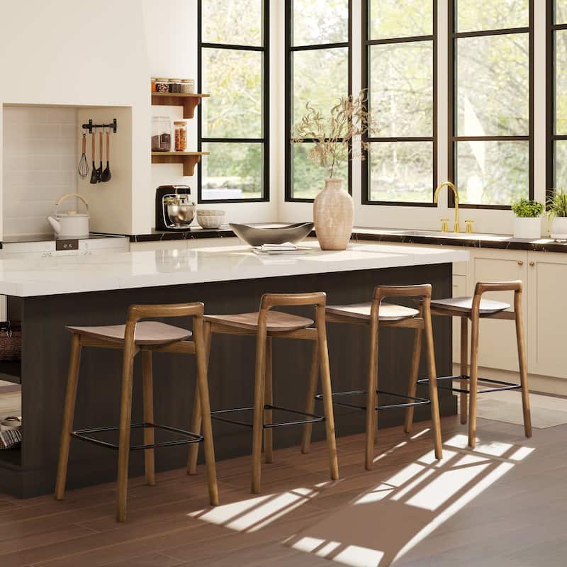 Modern Minimalist Low Back Wood Counter Stool