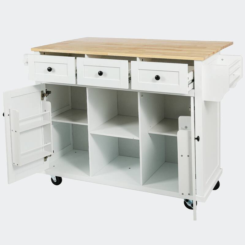 Kitchen Cart with Rubber wood Drop-Leaf Countertop