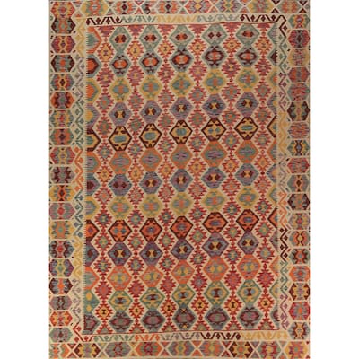 Tribal / Geometric Kilim Oriental Rug Hand-Woven Wool Carpet - 9'11"x 12'10"