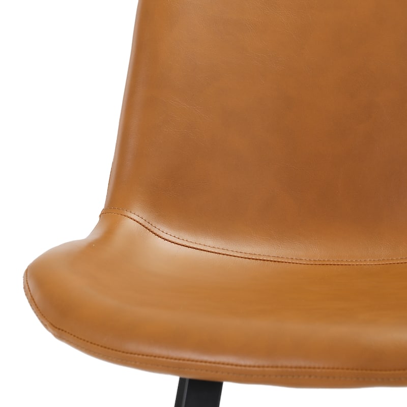 LUE BONA Faux Leather Bar Stools Counter Height Stools with Backs and Metal Legs (Set of 4) - Whiskey Brown-30in. - Bar Height