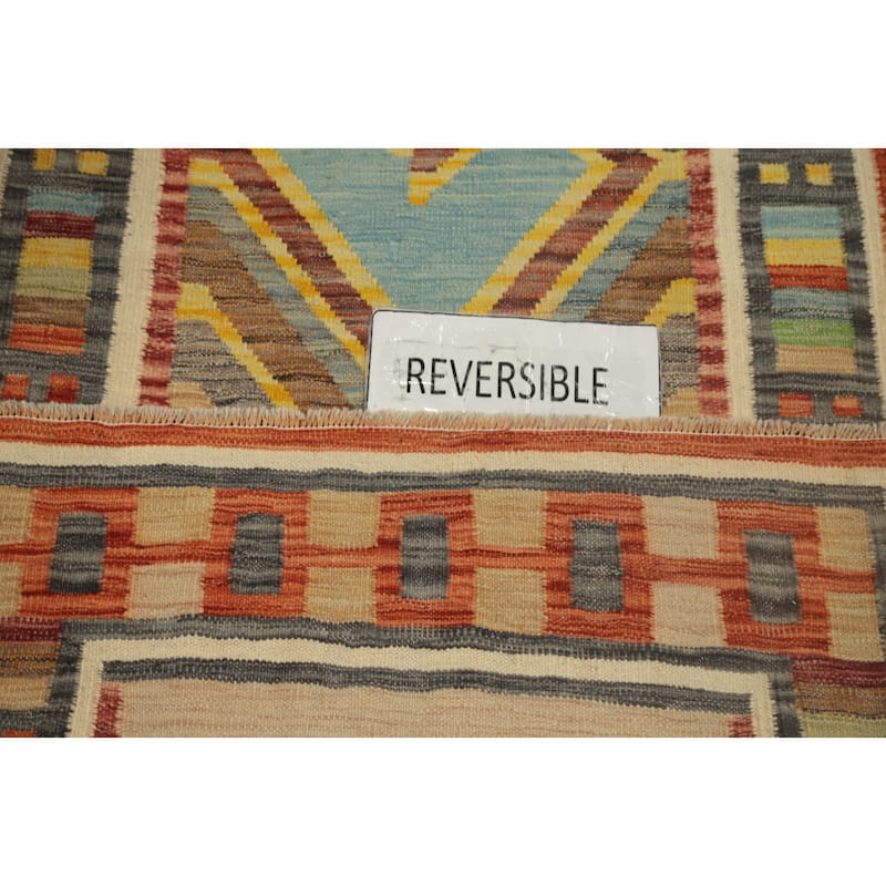 Hand Woven Oriental 100% Wool Carpet Southwestern Modern Multi-Colored Kilim Runner Rug - 10' 1'' X 2' 9''