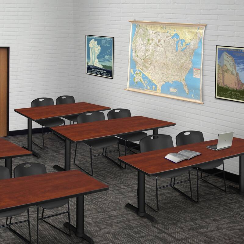 66" x 24" Training Table- Cherry & 2 Stack Chairs- Black