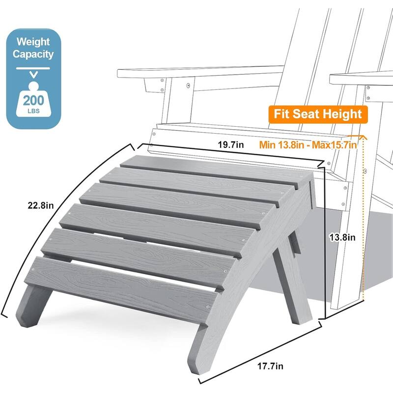 WINSOON All Weather HIPS Outdoor Folding Ottoman Adirondack Chair Footrest Set Of 2