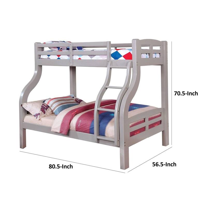 Tedy Twin over Full Bunk Bed with Curved Ladder, Guardrails, Gray