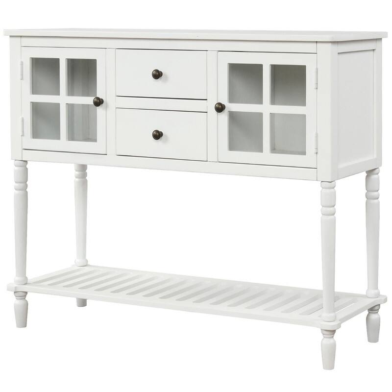 Farmhouse Sideboard with Glass Cabinets & Drawers - Rustic Console Table for Dining Room & Living Room