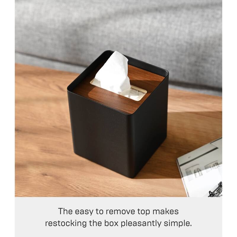 Yamazaki Home Tissue Box Cover - Square, Steel, Lid - L 5.12 x W 5.12 x H 6.1 inches
