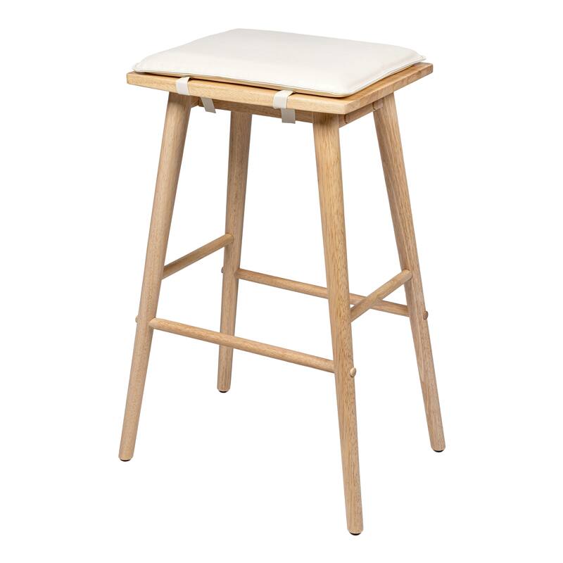 Saddle-Seat Backless Stool, Wood & Vegan Leather w/ Removable Cushion - JONATHAN Y