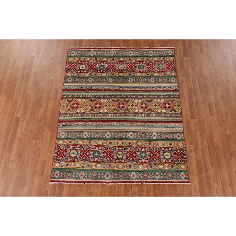 Kazak Oriental Area Rug Handmade Multi-Color Wool Carpet - 5'3" x 6'6"